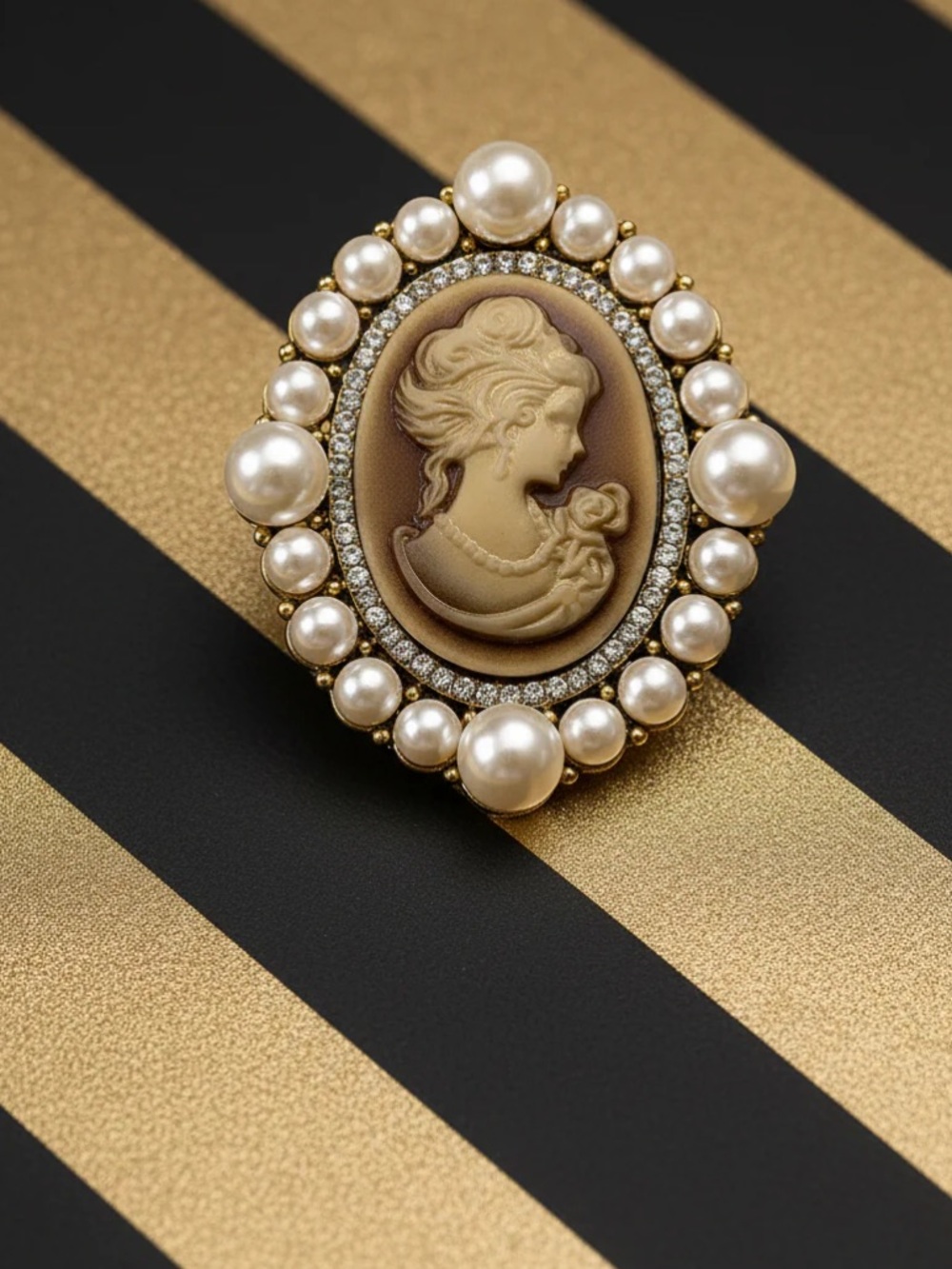 Gold Dipped Cameo Pearl Brooch